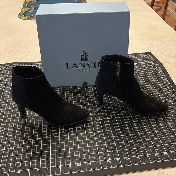 Lanvin Paris Bottine Compensee wedge black suede booties. - Picture 2 of 7